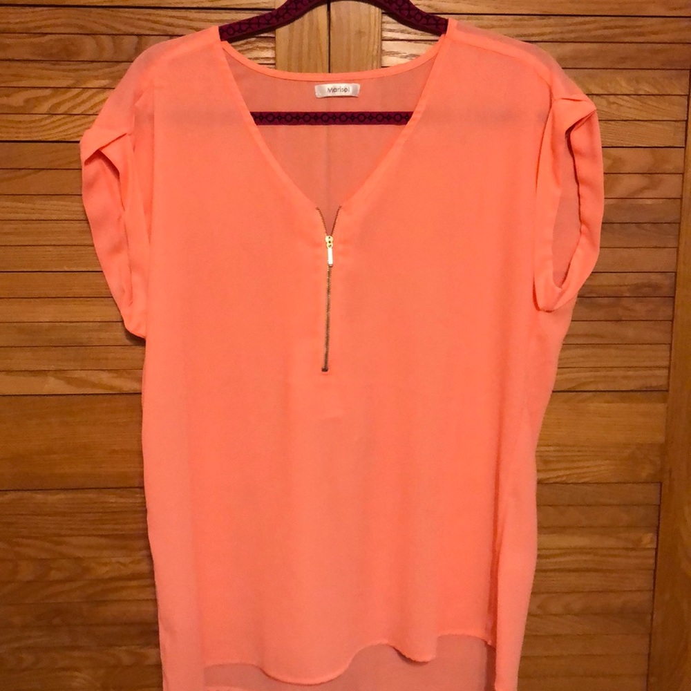 Neon peach chiffon top